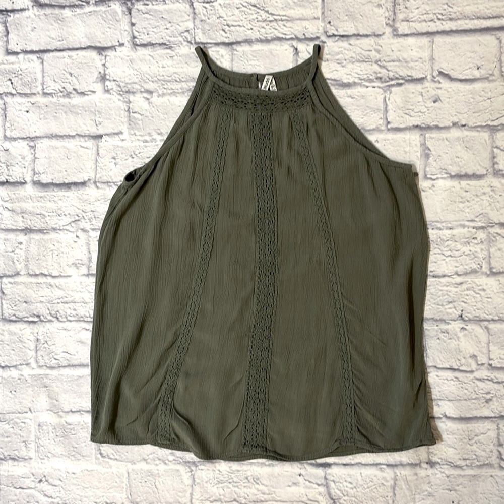 Mudd Lace Detail Tank Top Lightweight Dark Sage Green Size Juniors Medium